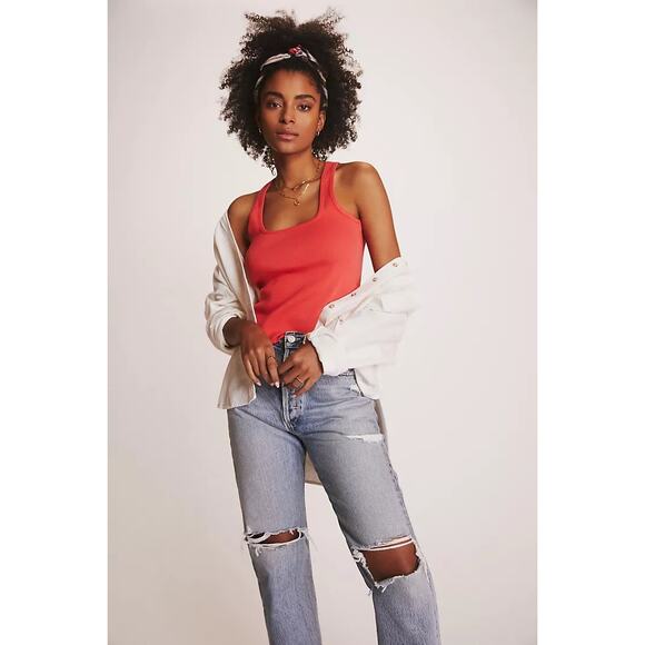 Anthropologie Coral Ribbed Square Neck Tank Top XS - Picture 1 of 9